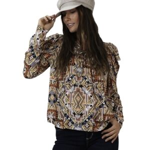 Dear John Anthropologie Women's Autumn Glazed Polly Smocked Navaho Top L